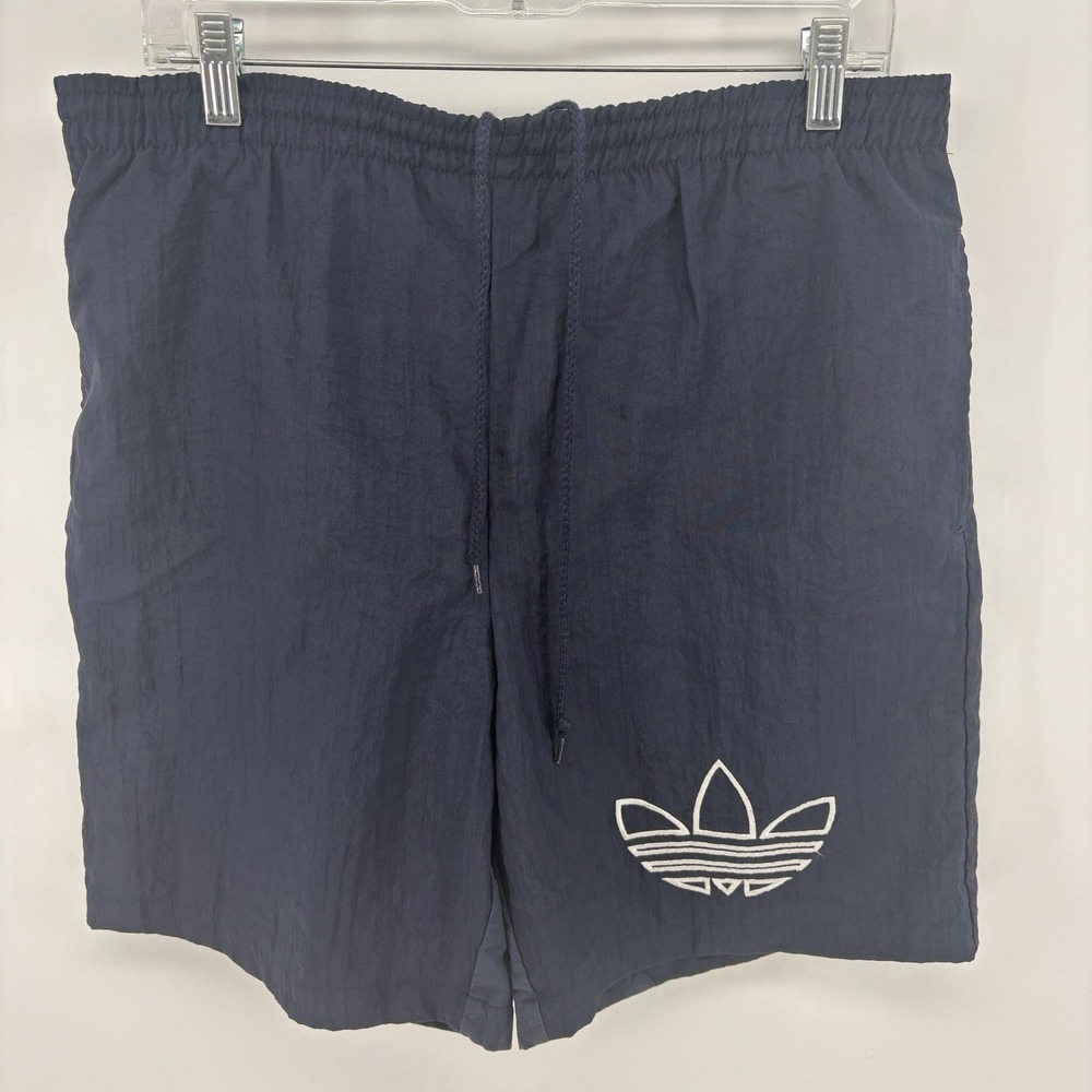 Vintage 90s Adidas Embroidered Logo Blue Nylon Lined Shorts Drawstring Men M